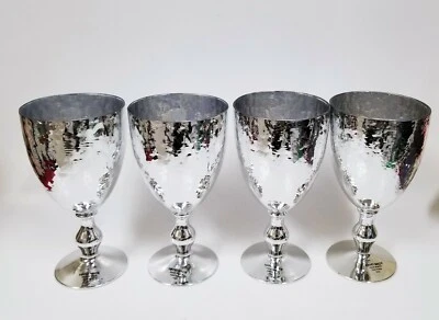 Nuovo Set Di 4 Argento Metallizzato + Specchio Riflettente Birra, Vino, Calice+ - Immagine 1 di 4