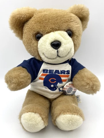 Vintage Trudy Toys Chicago Bears Teddy Bear Plush w/ 1985 World Champions Pin Cover
