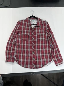 Nostalgia Size Medium Top Mixed Media Fabric Prints Button Down Plaid Floral - Picture 1 of 15