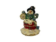 Snowman Enameled and Bejeweled Hinged Trinket Box