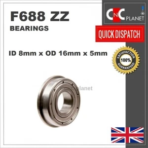 F688ZZ F 688 ZZ Metal Shielded Deep Groove Flanged Ball Bearing 8mm x 16mm x 5mm - Picture 1 of 3