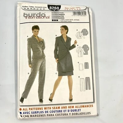 UNCUT BURDA INTERNATIONAL 8260 WRAP SIDE TIE TOP Pant Suit Dress 8-20 - Image 1 of 4