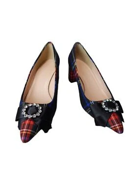 Zapatos de salón J Crew Avery tartán adornados talla 8,5 rojo marino tacones múltiples bloques 298 Foto 1 de 4