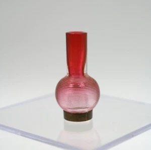 Antique Miniature Art Glass Cranberry Cabinet Vase W/ Metal Ring - Picture 1 of 6