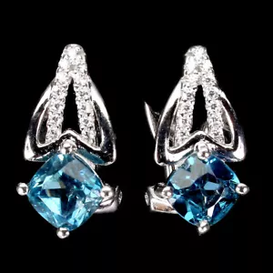 Valentine 925 Argento Cuscino London Topazio 6mm Finto Orecchini Cz - Foto 1 di 10