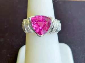 Lab Pink Sapphire Silver Ring, September birthstone #39 - Picture 1 of 3
