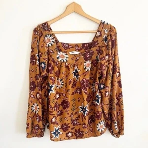 Sonoma boho floral tan/yellow long sleeve blouse top size large - Picture 1 of 5
