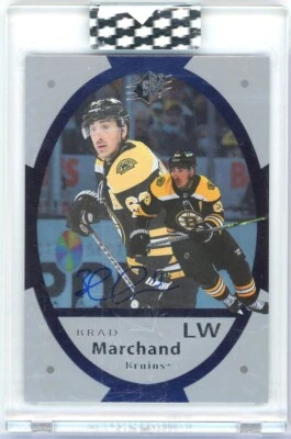 2021-22 Upper Deck Clear Cut Vintage Views Autographs #VVBM Brad Marchand SP - Image 1 of 2