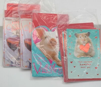 Happy Valentine’s Day Greeting Cards 1 Pk Of 10 Pig  Hamster Hearts NEW 3 Design - Image 1 of 4