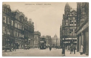 Tiendas Comercial Street Halifax Yorkshire Inglaterra Reino Unido Trolley Streetview c. 1910s - Imagen 1 de 2