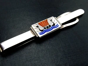 Vintage silver and enamel tie pin or money clip Viking Ship by Ivar Holt Norway - Picture 1 of 9