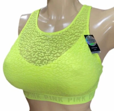 Victorias Secret Pink Ultimate Leopard Lace Lined Removable Padding Sports Bra - Image 1 of 4