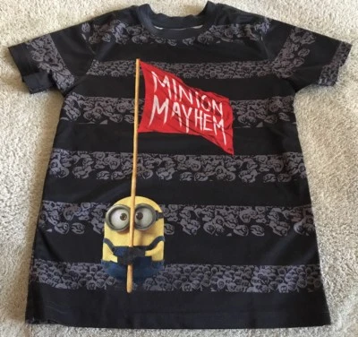 Minions Boys Black Gray Red Flag Mayheim Short Sleeve Shirt Polyester Small 6-7 - Image 1 of 4