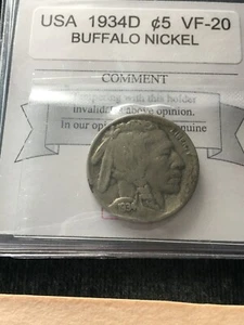 1934 D USA, Buffalo Nickel, - Picture 1 of 8