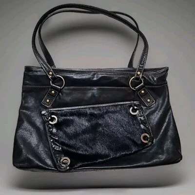 Bolso de hombro vintage Marco Buggiani italiano de cuero y pelo de vaca de latón negro  Foto 1 de 4