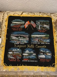 Vintage Velvet Sparkle Pillow Cover Kitsch U.S and Canada Flags Niagara Falls - Picture 1 of 10