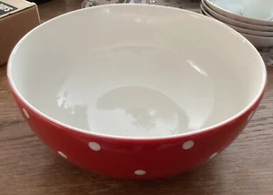 Spode Baking Days 9  1/2” Salad Serving Bowl Red and White Polka Dot BU! EC! - Picture 1 of 3