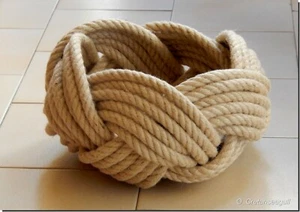 Cestino grande, centrotavola, intrecciato a mano, corda naturale (yuta) - Foto 1 di 5