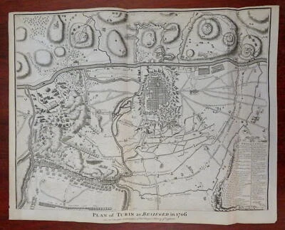 Italy Siege of Turin War of Spanish Succession c.1745 large city plan battle map - Image 1 of 4