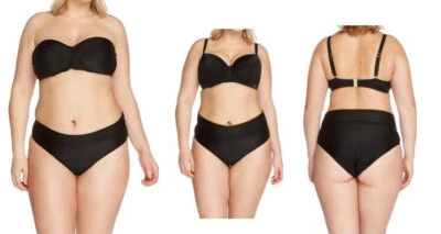 Schwarzes Bikini Oberteil & oder High Waist Slip Animal Print Bügel gepolstert Bandeau - Bild 1 von 4