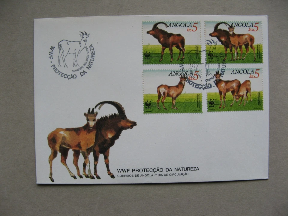 ANGOLA, cover FDC 1990, sable antelope WWF - Image 1 of 1