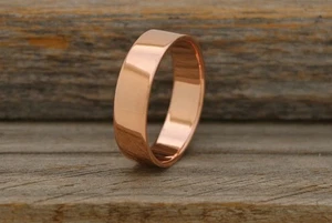 Pure Uncoated Therapy Solid Copper Ring, Flat Wide Band Gift For Her & Him - Picture 1 of 4