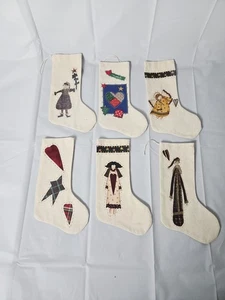 Set Of 6 Cottage Core Linen Christmas Stockings Handmade 6 inch - Picture 1 of 3