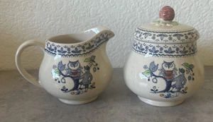 Vintage Set Johnson Brothers Eulenmann blau Zucker & Gewürz Milchkännchen Zucker mit Deckel - Bild 1 von 10