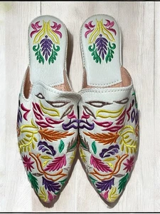 New Jmila Hiba Moroccan Womens Babouche Leather Embroidered Mules Handmade 41 /9 - Picture 1 of 8