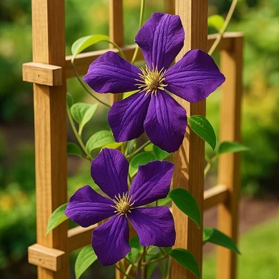 Híbrido Perenne Farm Clematis 'Polish Spirit' - Vid con floración viva en 4 cuartos... Foto 1 de 4