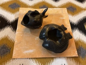 2 Stck. Oaxaca Cayotepec mexikanische schwarze Tonkeramik Dona Rosa Doppel Fischschale Vintage - Bild 1 von 10