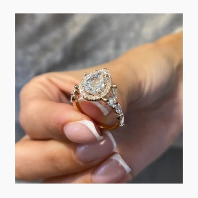 Pear Diamond Ring 2.4Ct IGI Certrified VS1 F Halo Grown Labcreated 14k Rose Gold - Image 1 of 4