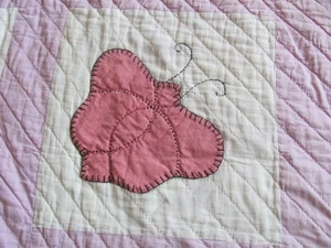 Vintage 1930's era lavender Butterfly hand quilted cotton quilt 86 x 99 inches - Picture 1 of 10
