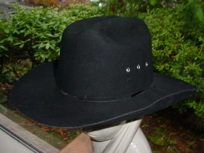 VINTAGE BAILEY YUMA BLACK COWBOY HAT SIZE 7 1/2 WIDE BRIM - Image 1 of 4