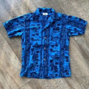 Camisa De Colección Sun Fashions Of Hawaii Azul Abstracto Hecha en Hawaii Para Hombres M - Imagen 1 de 5