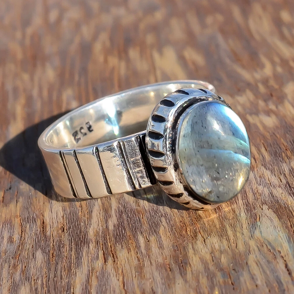 Bague en argent sterling 925 avec pierres précieuses labradorite, bijoux... - Photo 1/4