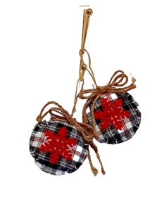 2 Christmas Handcrafted Tree Ornaments Black & White Plaid - Picture 1 of 13