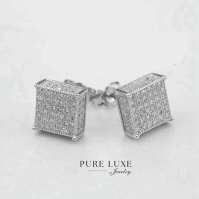 Pendiente brillante de plata de ley 925 cuadrada circonita cúbica de 6 mm para hombre unisex + caja Foto 1 de 3