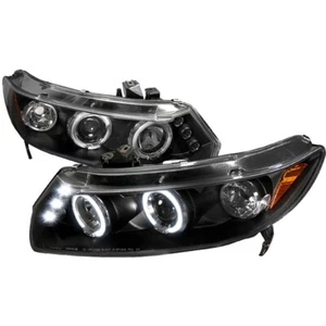 For 06-11 Honda Civic Coupe 2DR FA FG Black Projector Headlights Halos LED Dots - Picture 1 of 5