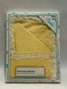 Vintage Panda Brand Receiving Blanket USA Yellow Lace Trim Sealed Box - Picture 1 of 3