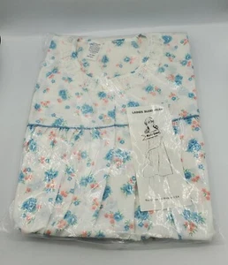 NEW Vintage Womens SMALL Supercraft Waltz Gown Nightgown NOS Blue White Floral - Picture 1 of 5