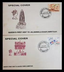 134C.INDIA 1997 SET/2 COVER QUEEN'S VISIT TO JALIANWALA BAGH, GOLDEN TEMPLE - Picture 1 of 1
