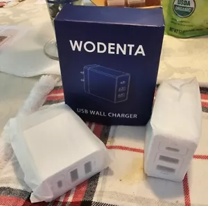 2 Wodenta Power Port 32W 3 Port Fast USB-C Apple Android Wall Chargers White - Picture 1 of 4
