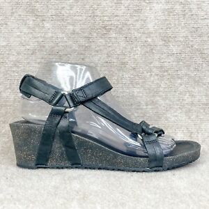 Teva Shoes Womens 9.5 Ysidro Universal Sandals Black Leather Strappy Cork Wedge