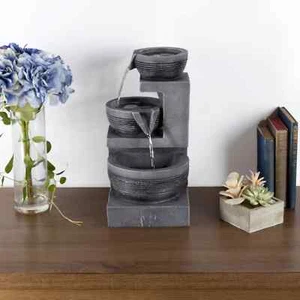 Tabletop Water Fountain With LED Lights Three Tier Cascading Basin Table Top - Picture 1 of 7