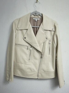 Elizabeth And James Cream Faux Leather Moto Jacket Size Medium Motorcycle Coat - Picture 1 of 7