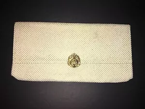 White Mesh Glowmesh Oroton Clutch Purse Handbag Formal Gold Rhinestones Vintage - Picture 1 of 9