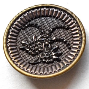 Antique Victorian Black Glass Flower Shape Mounted in Metal 1-1/16” - Picture 1 of 5