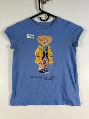Polo Ralph Lauren Kids Girls Crewneck Big Polo Bear Graphic T Shirt Blue Sz S-7 - Image 1 of 4