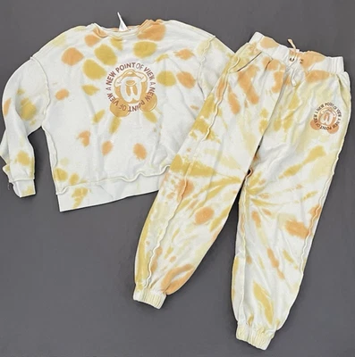 迪士尼领带染料汗水套装女孩尺寸 9/10 黄色白色全新观点米奇 — 第 1/4 张图片